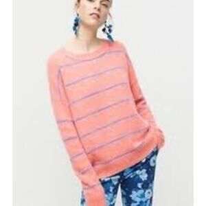 J Crew Wool Alpaca Pullover Sweater Pink Striped Crew Neck LS Knitted Sz XS